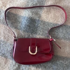 American Vintage Burgundy Patent Crossbody Bag with Silver Buckle